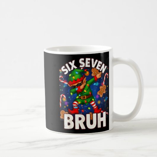 Six Seven 6 7 Funny Bruh Christmas Dabbing Elf Mat Kaffeetasse (Rechts)