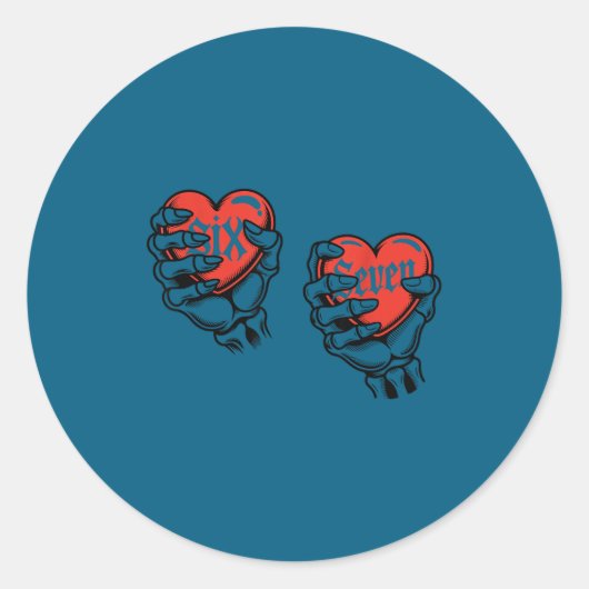 Six Seven 6 7 Meme 67 Skeleton Hand Valentine Cost Runder Aufkleber (Vorderseite)