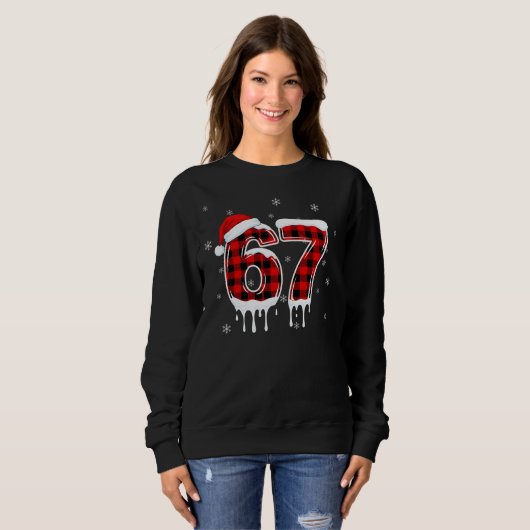 Six Seven 6 7 Meme Checkered Design with Santa Hat Sweatshirt (Vorne ganz)