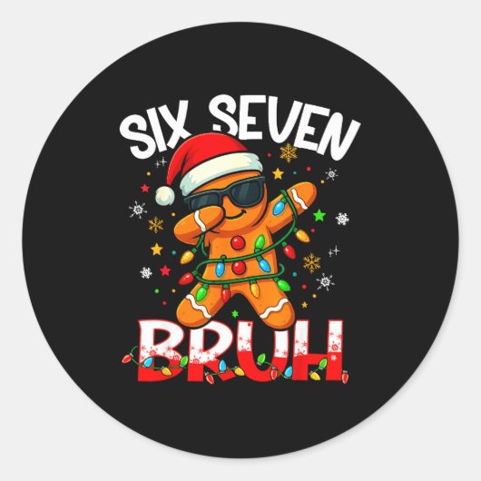 Six Seven 6 7 Meme Dabbing Gingerbread Man Christm Runder Aufkleber (Vorderseite)