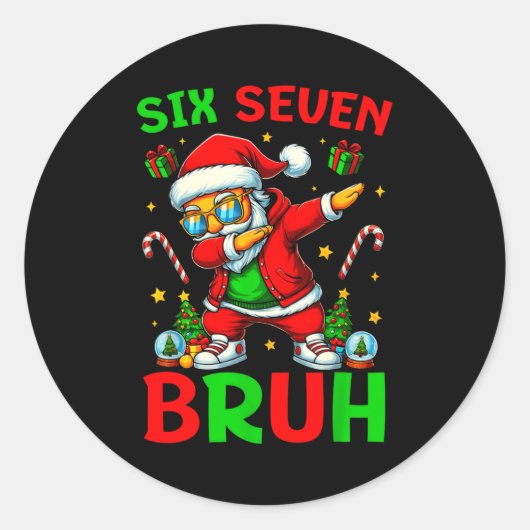 Six Seven 6 7 Meme Dabbing Santa Merry Christmas B Runder Aufkleber (Vorderseite)
