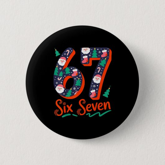 Six Seven 6 7 Meme Humor Weihnachtsmann Elf 67 Wei Button (Vorderseite)
