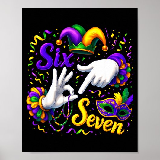 Six Seven 6 7 Meme Mardi Gras Jester Hand Sign Fat Poster (Vorne)