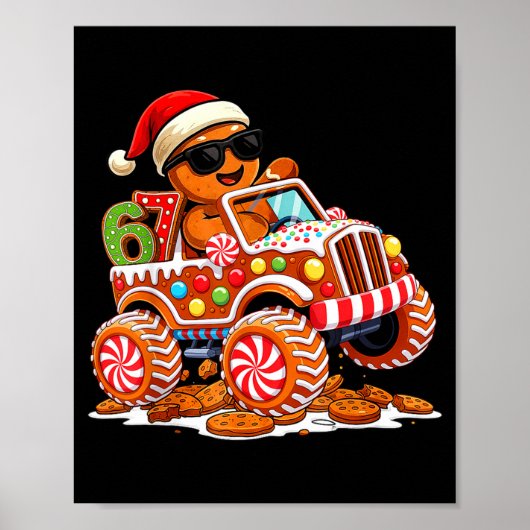 Six Seven 6 7 Monster Truck Gingerbread Man Christ Poster (Vorne)