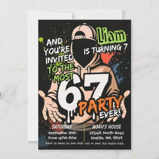 Six Seven Birthday Invitation, 7th Birthday Einladung (Vorderseite)