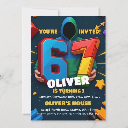 Six Seven Birthday Invitation Einladung (Vorderseite)