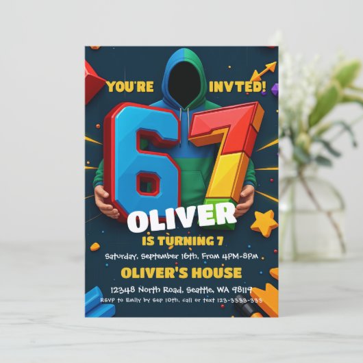 Six Seven Birthday Invitation Einladung (Stehend Vorderseite)