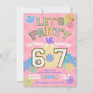 Six Seven Birthday Party Retro Preppy Hippie Einladung