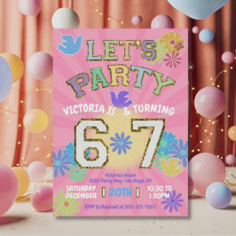 Six Seven Birthday Party Retro Preppy Hippie Einladung