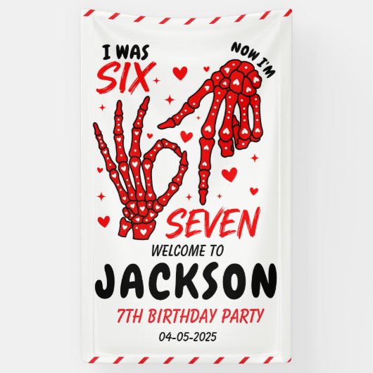 Six Seven Birthday Skeleton Hands Party Banner (Vertikal)