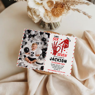 Six Seven Birthday Skeleton Hands Party Invitation Einladung