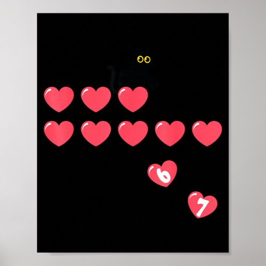 Six Seven Black Cat Knocking Off Hearts Funny 67 V Poster (Vorne)
