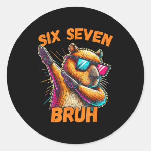 Six Seven Bruh 67 Capybara Vintage Lustiges Meme-G Runder Aufkleber