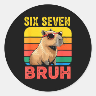 Six Seven Bruh 67 Capybara Vintage Lustiges Meme-G Runder Aufkleber