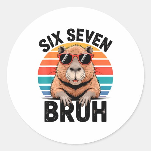 Six Seven Bruh 6 7 Meme Funny Capybara 6 7  Runder Aufkleber (Vorderseite)