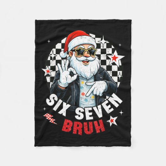 Six Seven Bruh Funny Checkered Cool Santa Claus Ro Fleecedecke (Vorderseite)