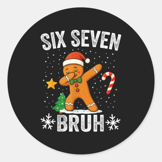Six Seven Bruh Gingerbread Dabbing Funny Christmas Runder Aufkleber (Vorderseite)