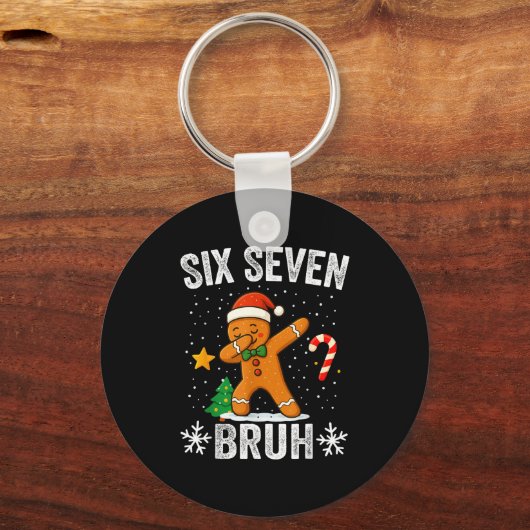 Six Seven Bruh Gingerbread Dabbing Funny Christmas Schlüsselanhänger (Vorderseite)