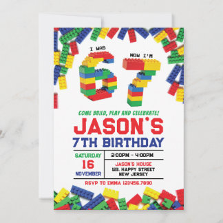 Six Seven Building Blocks Birthday Invitation Einladung
