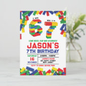 Six Seven Building Blocks Birthday Invitation Einladung (Stehend Vorderseite)