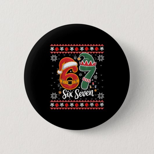 Six Seven Christmas 6 7 Ugly Christmas Sweater Boy Button (Vorderseite)