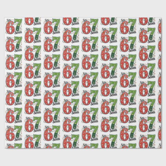 Six Seven Christmas Meme  6 7 67 Funny Xmas red  Geschenkpapier (Flach)