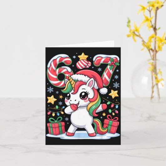 Six Seven Christmas Unicorn Meme Funny Cute Holida Karte (Gelbe Blume)