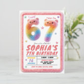 Six Seven Fluffy Fur Birthday Invitation Einladung (Stehend Vorderseite)