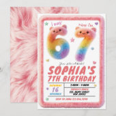 Six Seven Fluffy Fur Birthday Invitation Einladung (Vorne/Hinten)