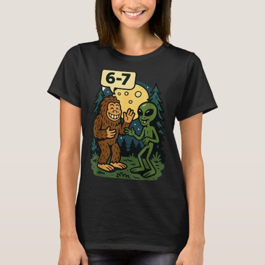 Six Seven Funny Bigfoot And Alien 67 Viral Meme Sa T-Shirt (Vorderseite)