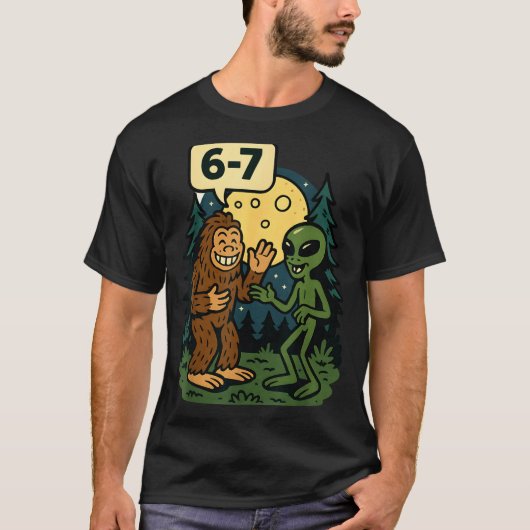 Six Seven Funny Bigfoot And Alien 67 Viral Meme Sa T-Shirt (Vorderseite)