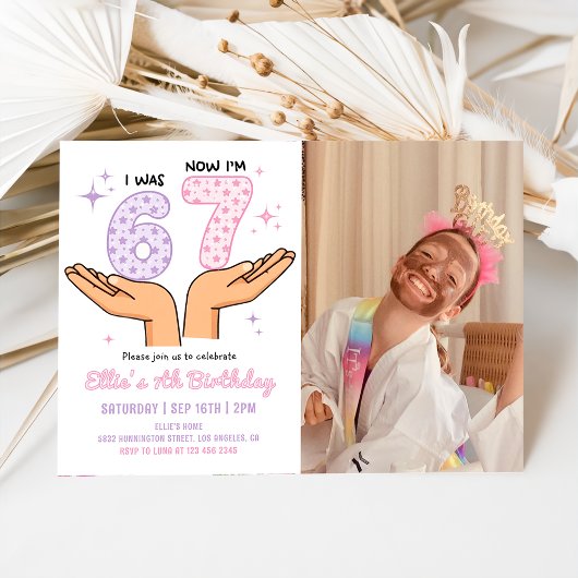 Six Seven Girl Birthday Photo Einladung