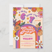 Six Seven Groovy Hippie Birthday Party Einladung (Vorderseite)