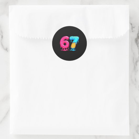 Six Seven Ice Cream Drip Cool Meme 67 Funny Number Runder Aufkleber (Tasche)