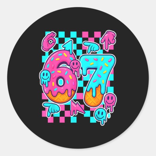 Six Seven Ice Cream Drip Meme 67 Funny Gen Alpha S Runder Aufkleber (Vorderseite)