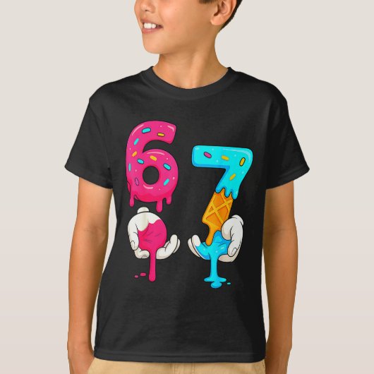 Six Seven Ice Cream Drip Meme 67 Funny Gen Alpha S T-Shirt (Vorderseite)