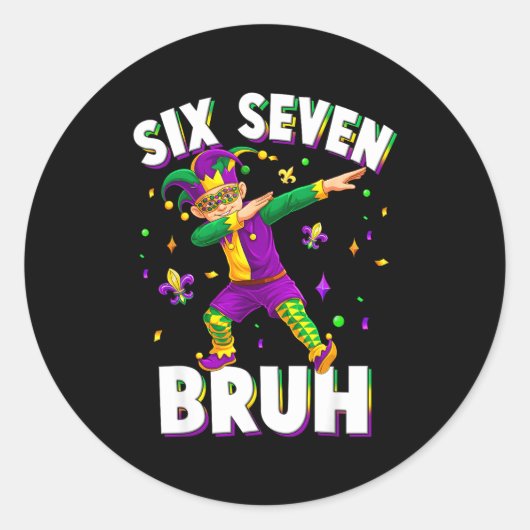 Six Seven Mardi Gras Jester 67 Meme Carnival 6 7 K Runder Aufkleber (Vorderseite)