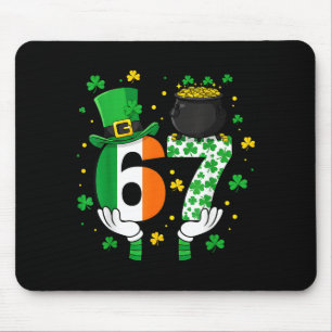Six Seven Meme 67 St Patricks Day Shamrocks Männer Mousepad