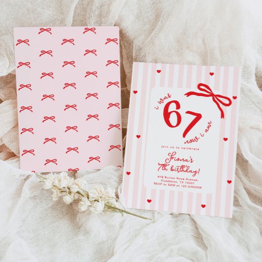 Six Seven Meme 7th Kids Birthday Handdrawn bow Einladung