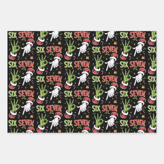 Six Seven Meme Funny Mean Guy Christmas Viral 6 7 Geschenkpapier Set (Vorderseite)