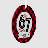 Six Seven Meme Red and Black Plaid Christmas Ornament (Vorderseite)