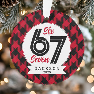Six Seven Meme Rot-Schwarz Kariert Weihnachten Ornament