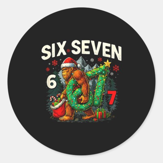 Six Seven Santa Bigfoot Christmas Sasquatch 67 Fun Runder Aufkleber (Vorderseite)