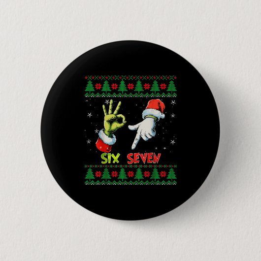 Six Seven Skeleton Meme Christmas Ugly Sweater 67 Button (Vorderseite)