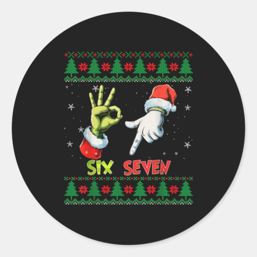 Six Seven Skeleton Meme Christmas Ugly Sweater 67  Runder Aufkleber (Vorderseite)