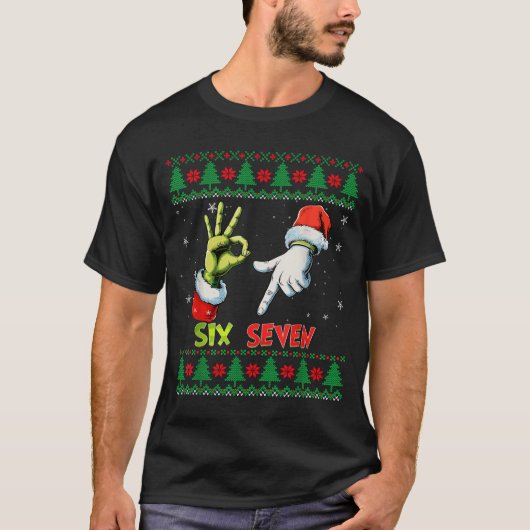 Six Seven Skeleton Meme Christmas Ugly Sweater 67 T-Shirt (Vorderseite)