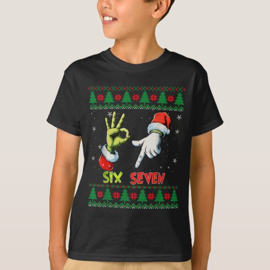 Six Seven Skeleton Meme Christmas Ugly Sweater 67 T-Shirt (Vorderseite)