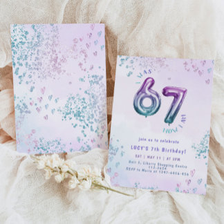 Six Seven Trend Lila Kinder 7. Geburtstag Einladung