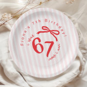 Six Seven Trendy Red Bow Coquette 7th Birthday Pappteller