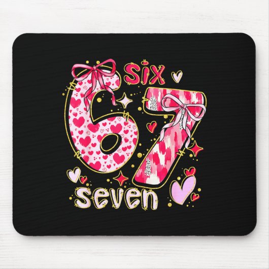 Six Seven Valentine Coquette Bow Funny 67 Meme Hea Mousepad (Vorne)